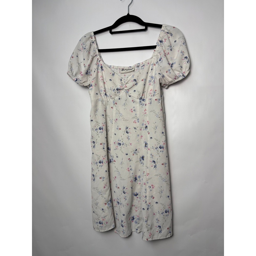 Vtg Y2K No Boundaries Floral Puff Sleeve Mini Dress White Small Sweetheart Smock